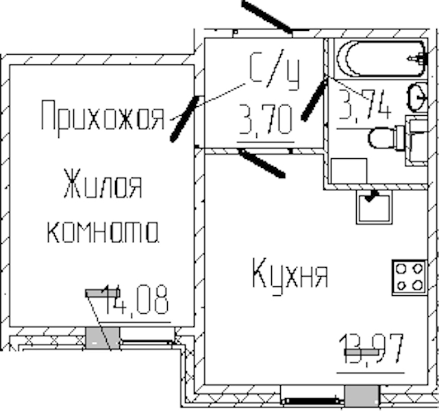 1-комнатная квартира 35.49 м², 1/8 эт., ЖК «SERTOLOVO PARK»